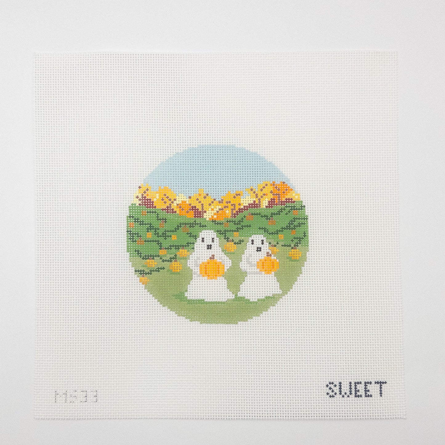 Ghosts Picking Pumpkins Needlepoint Canvas - Summertide Stitchery - Maddie Sweet