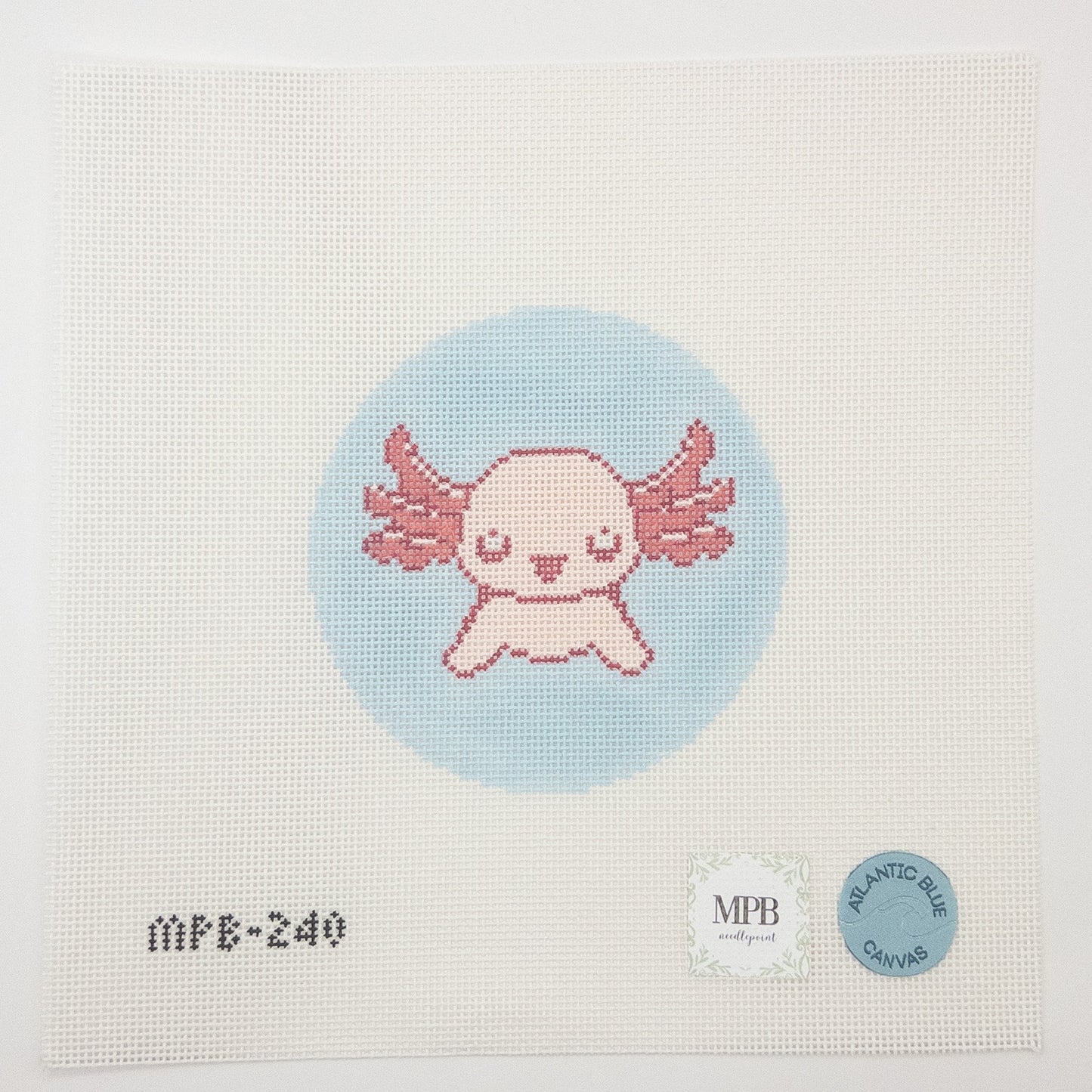 Axolotl Round Needlepoint Canvas - Summertide Stitchery - Atlantic Blue Canvas