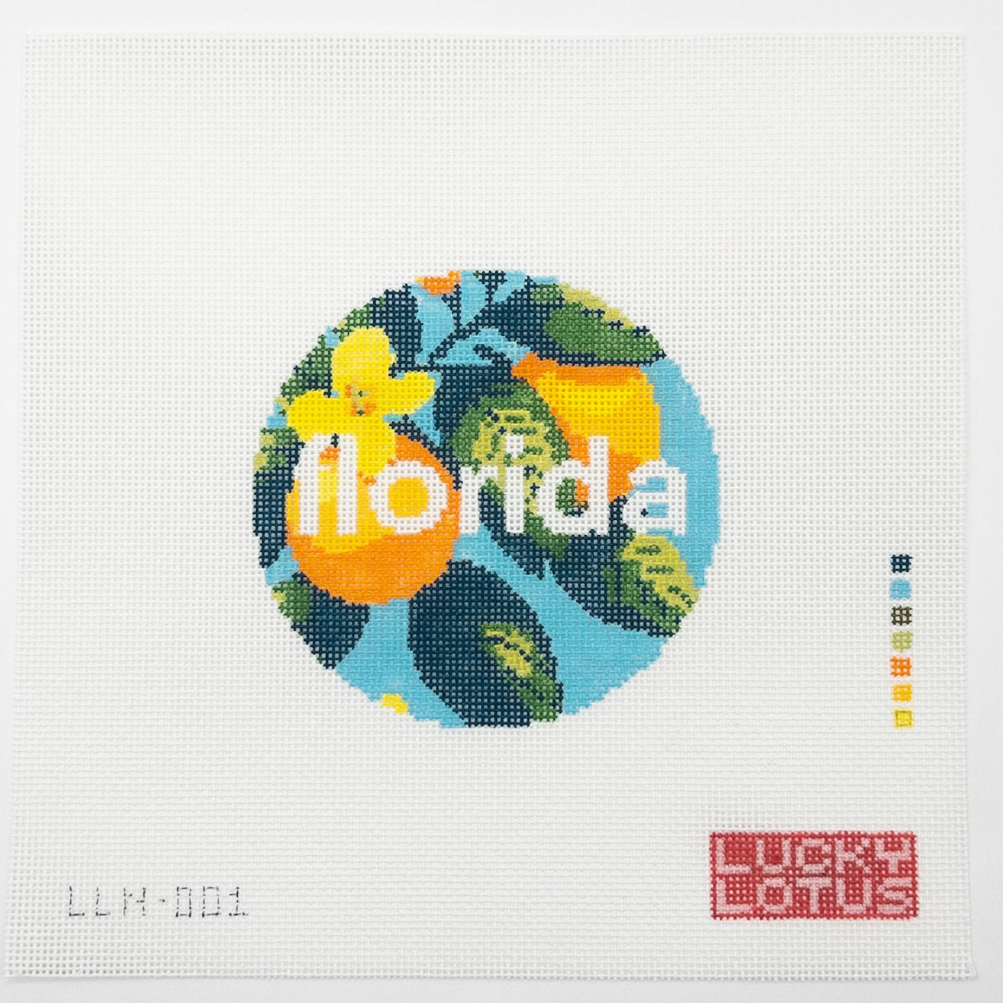 50 States Round | Florida Needlepoint Canvas - Summertide Stitchery - Lucky Lotus Needlepoint