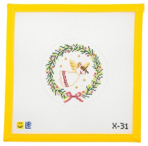 Angel With Violin Wreath Needlepoint Canvas - Summertide Stitchery - Lauren Bloch Designs