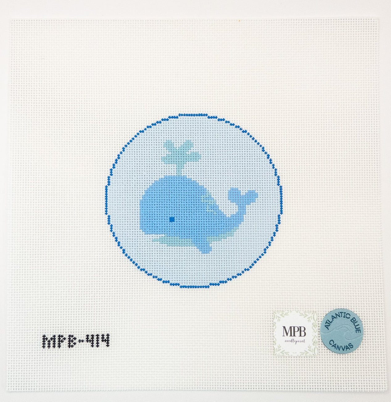 Baby Whale Needlepoint Canvas - Summertide Stitchery - Atlantic Blue Canvas