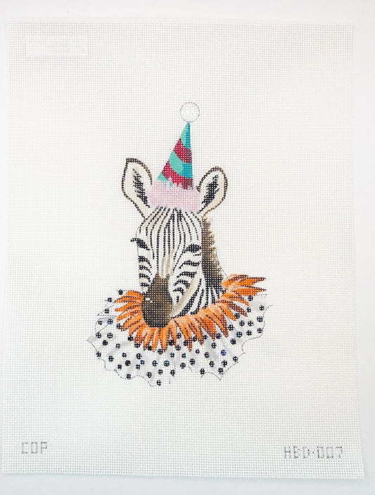 Birthday Zebra Head Needlepoint Canvas | HBD007 - Summertide Stitchery - Colors of Praise