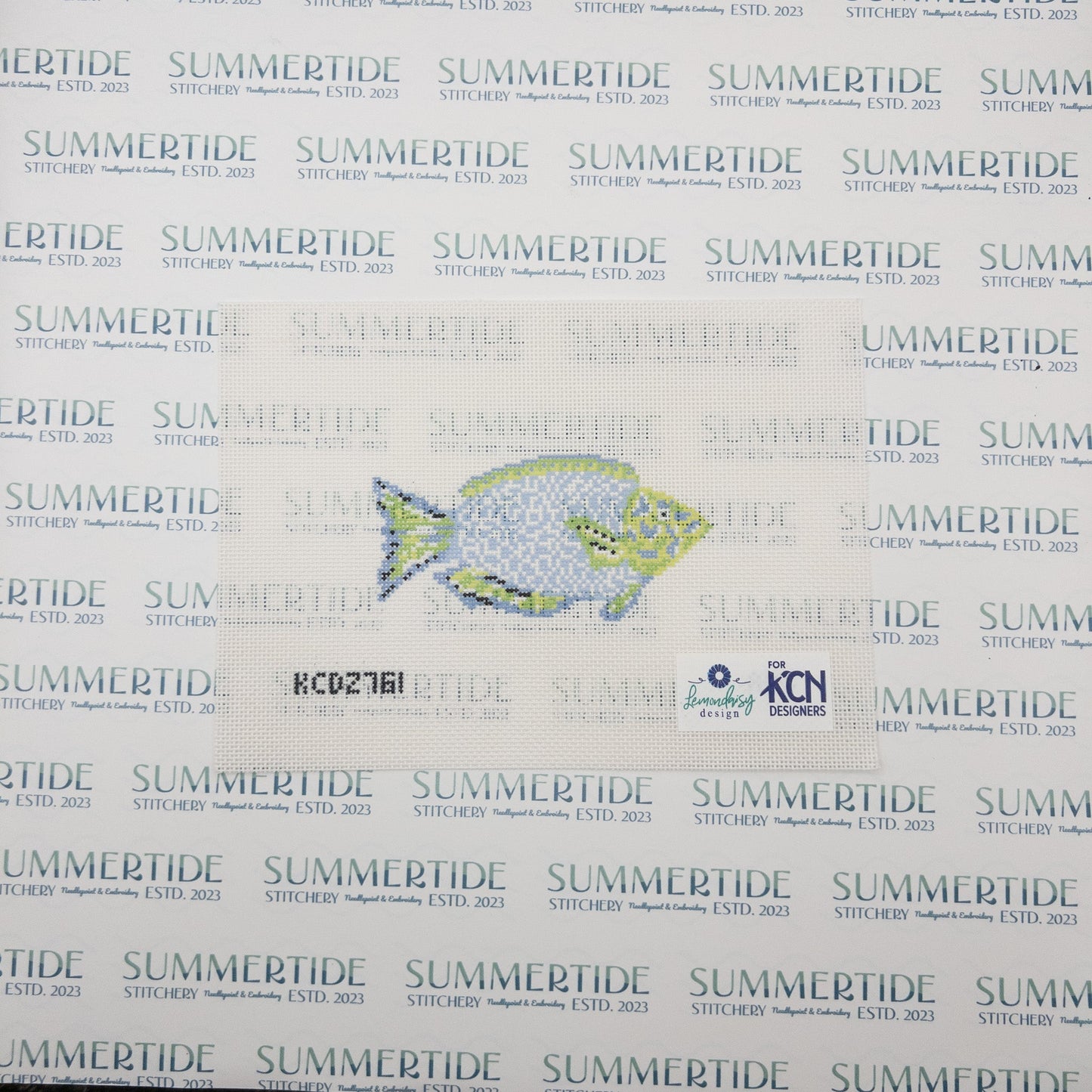 Blue and Green Parrotfish Needlepoint Canvas - Summertide Stitchery - Lemon Daisy Designs