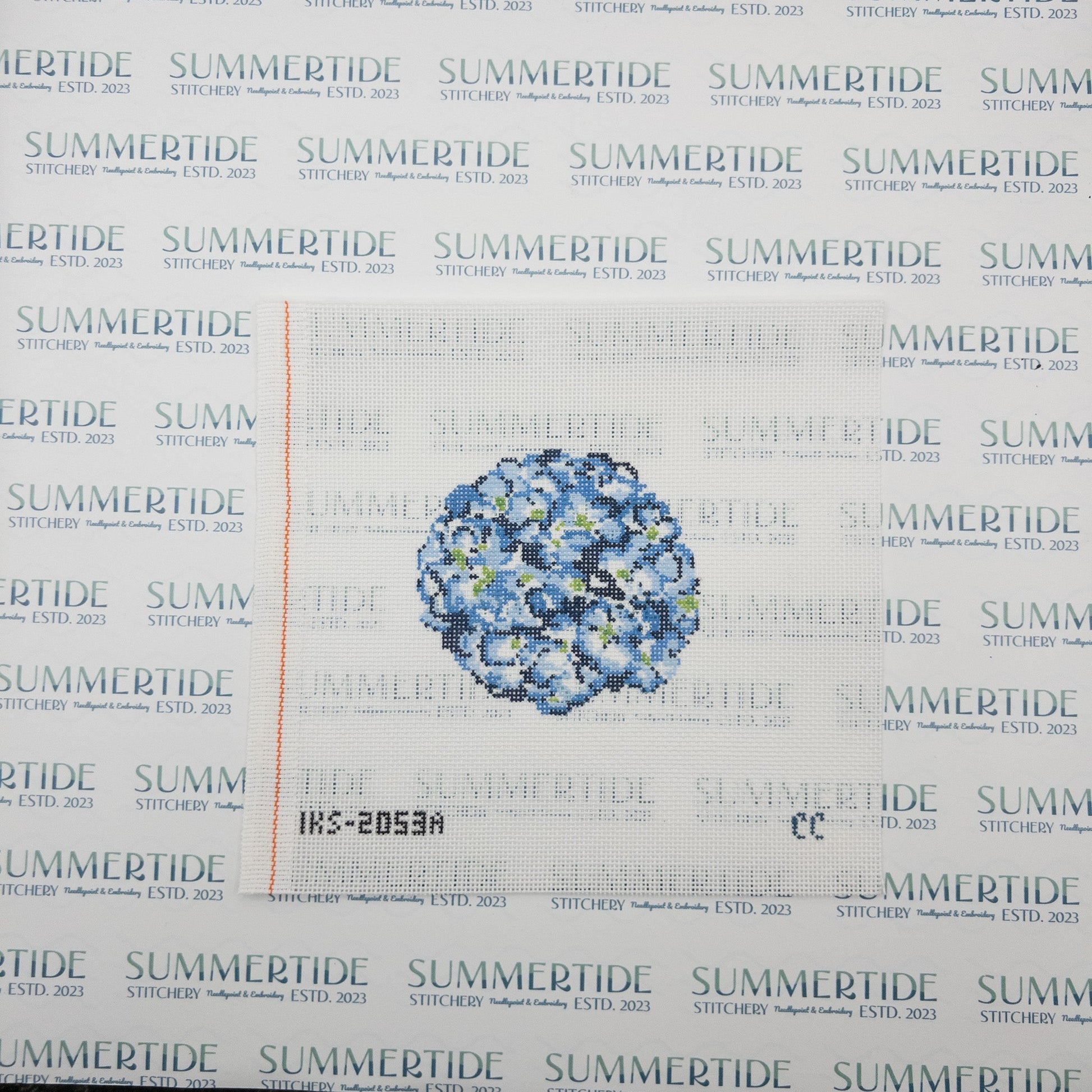 Blue Hydrangea Needlepoint Canvas - Summertide Stitchery - Initial K Studio