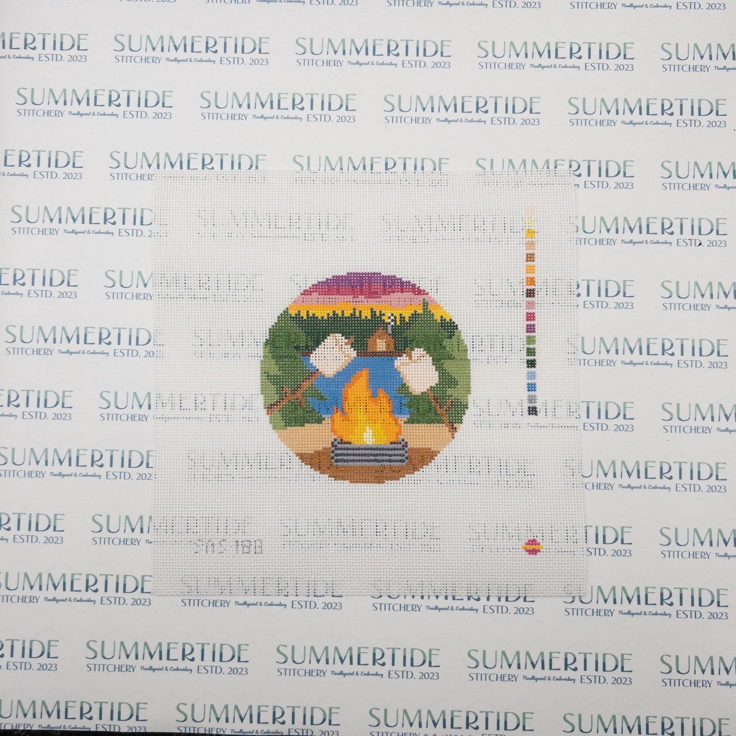 By The Lake Round Needlepoint Canvas - Summertide Stitchery - Saturnalia Stitching
