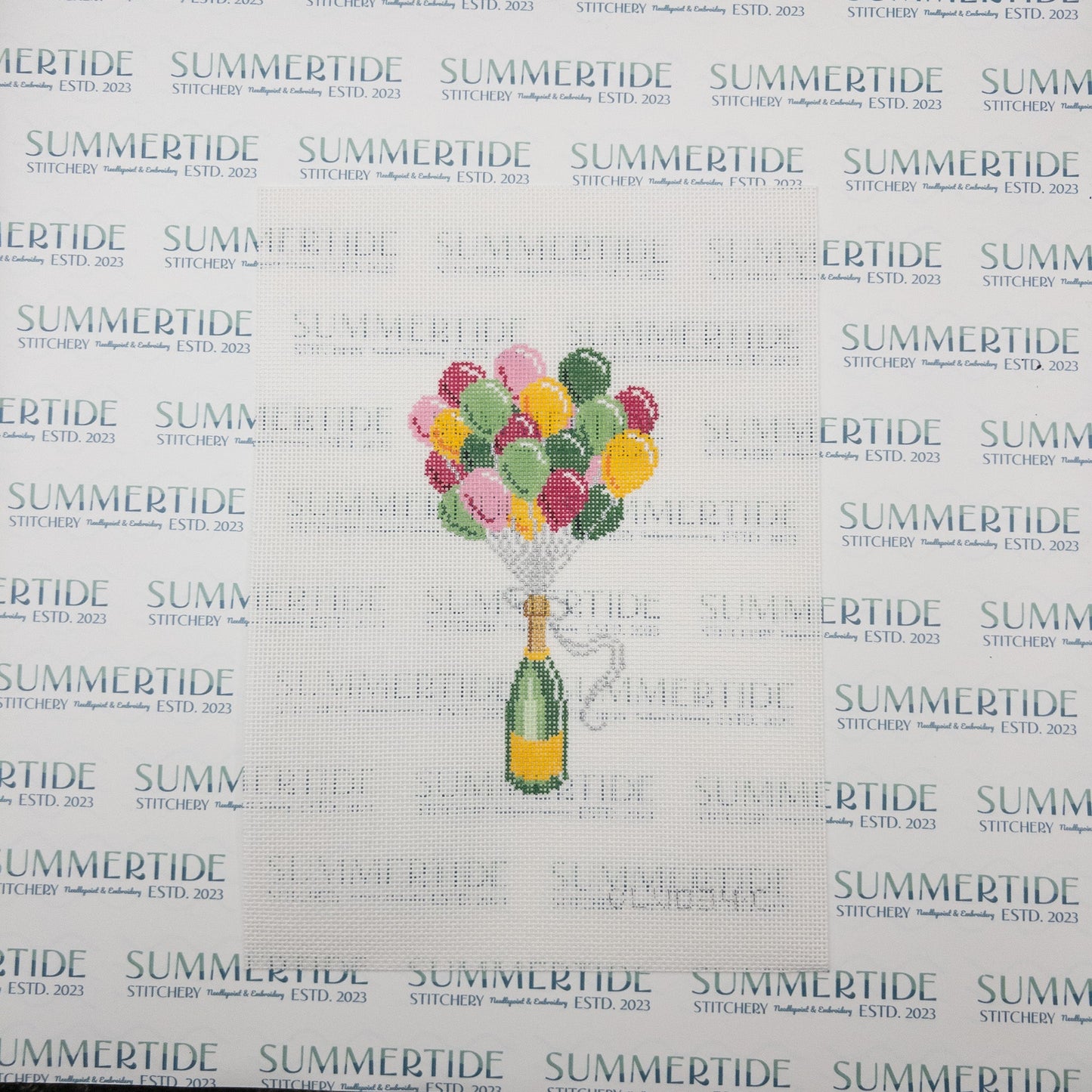 Champagne Balloons Needlepoint Canvas - Summertide Stitchery - C'ate La Vie
