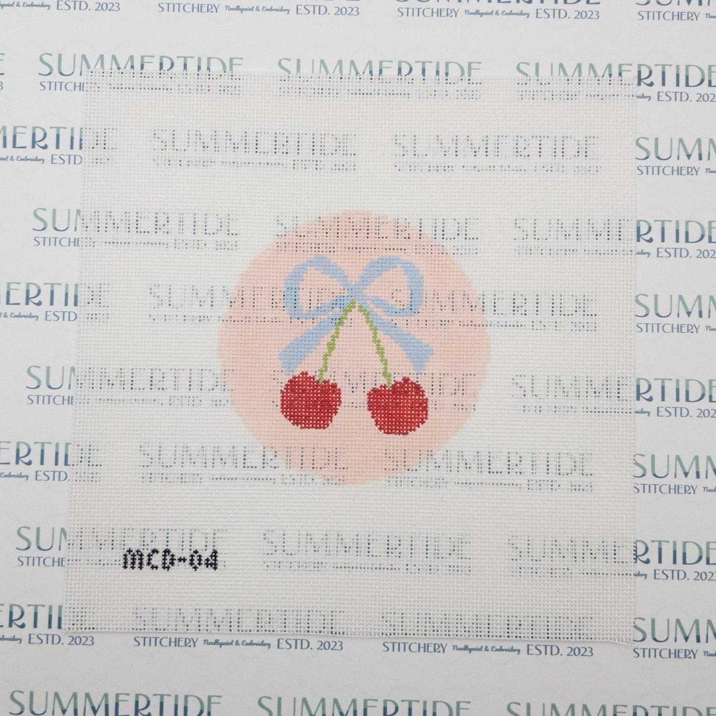 Cherries With Bow Needlepoint Canvas - Summertide Stitchery - Mary Cam Designs