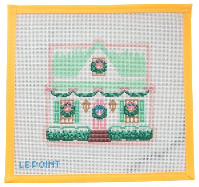 Christmas Village Green House Needlepoint Canvas - Summertide Stitchery - Le Point Studio