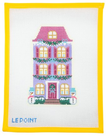 Christmas Village Purple Row House Needlepoint Canvas - Summertide Stitchery - Le Point Studio
