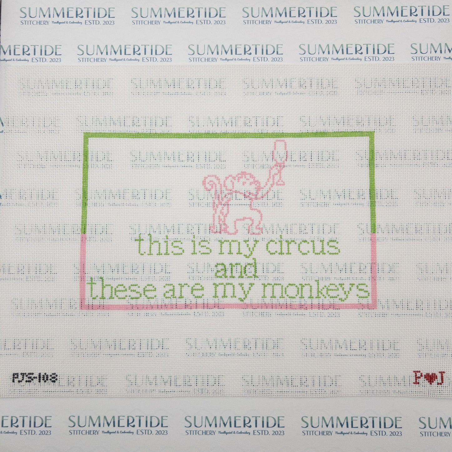 Circus Monkeys Needlepoint Canvas - Summertide Stitchery - Poppy J Stitches