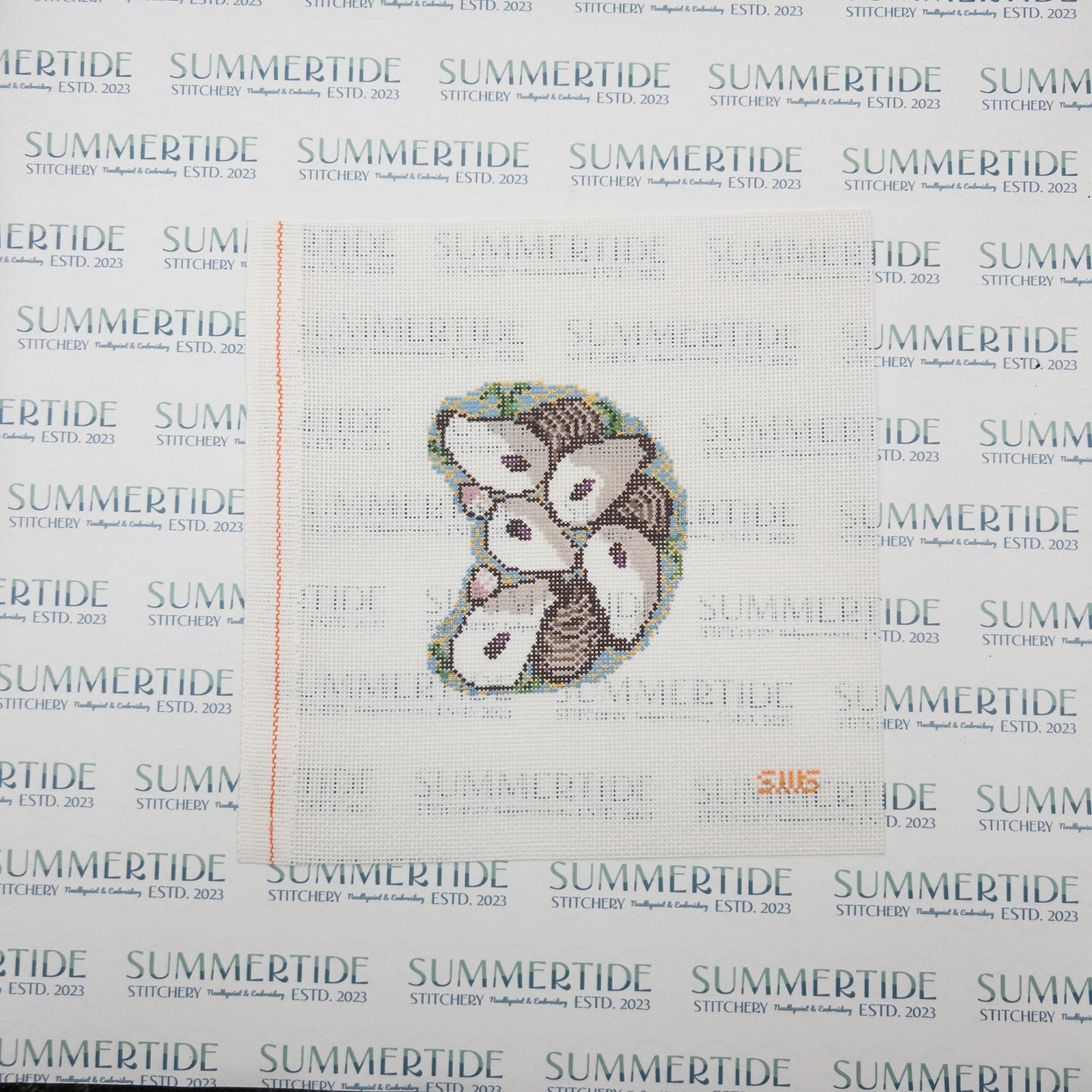 Curved Blue Oyster Plate Needlepoint Canvas - Summertide Stitchery - Stitching With Stacey