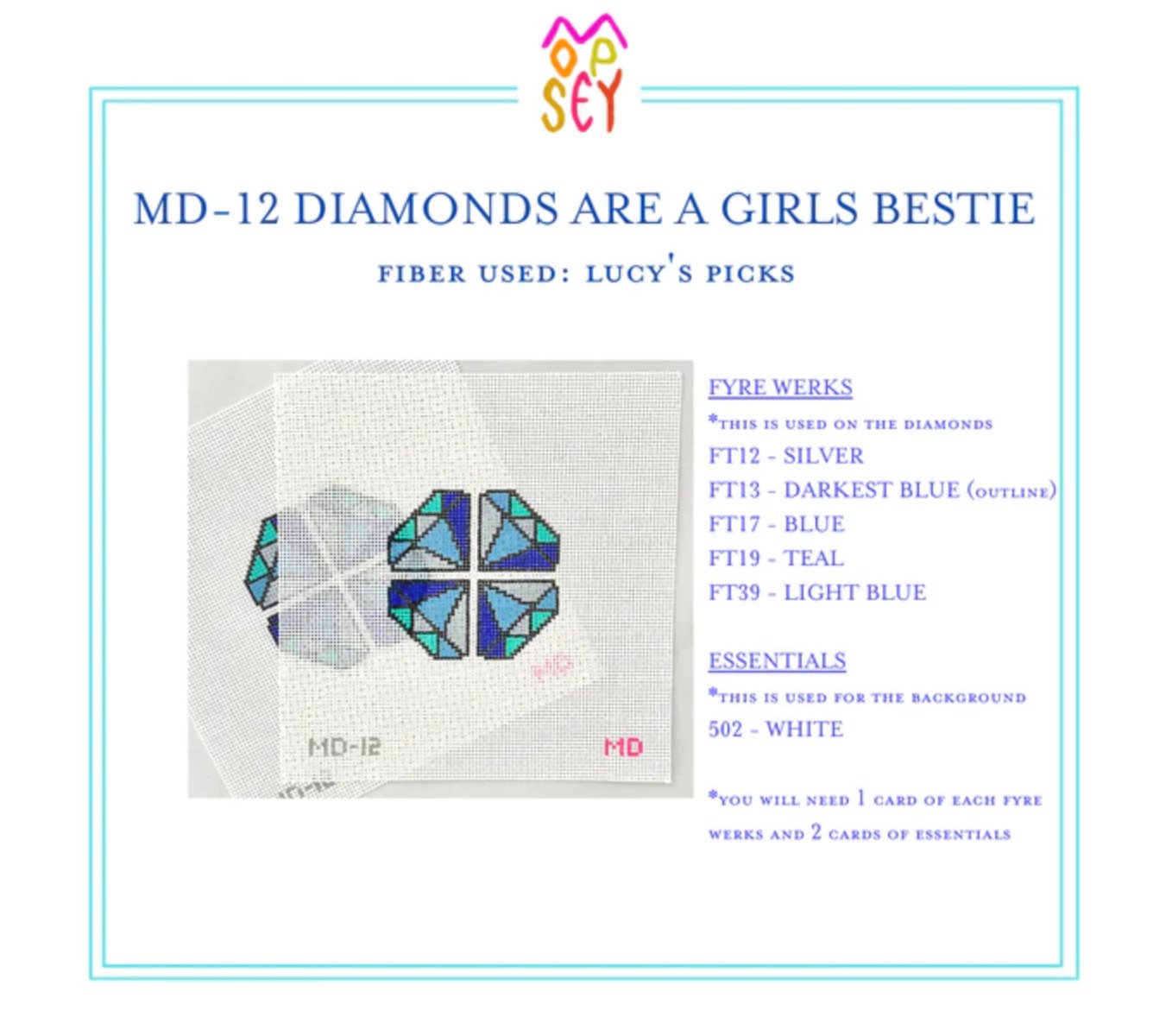 Diamonds are a Girls Bestie - Summertide Stitchery - Mopsey Designs