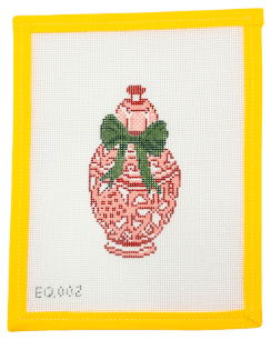 Emily Quigley: Red Ginger Jar with Green Bow Needlepoint Canvas - Summertide Stitchery - Stitch Style Needlepoint