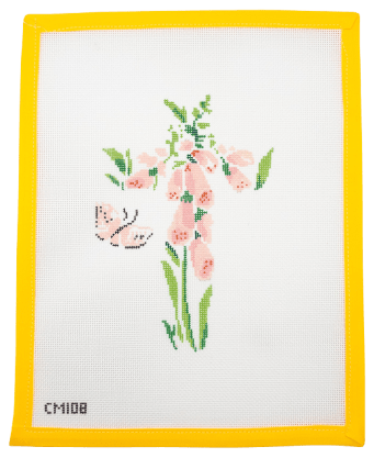 Floral Cross with Pink Butterfly Needlepoint Canvas - Summertide Stitchery - Camilla Moss