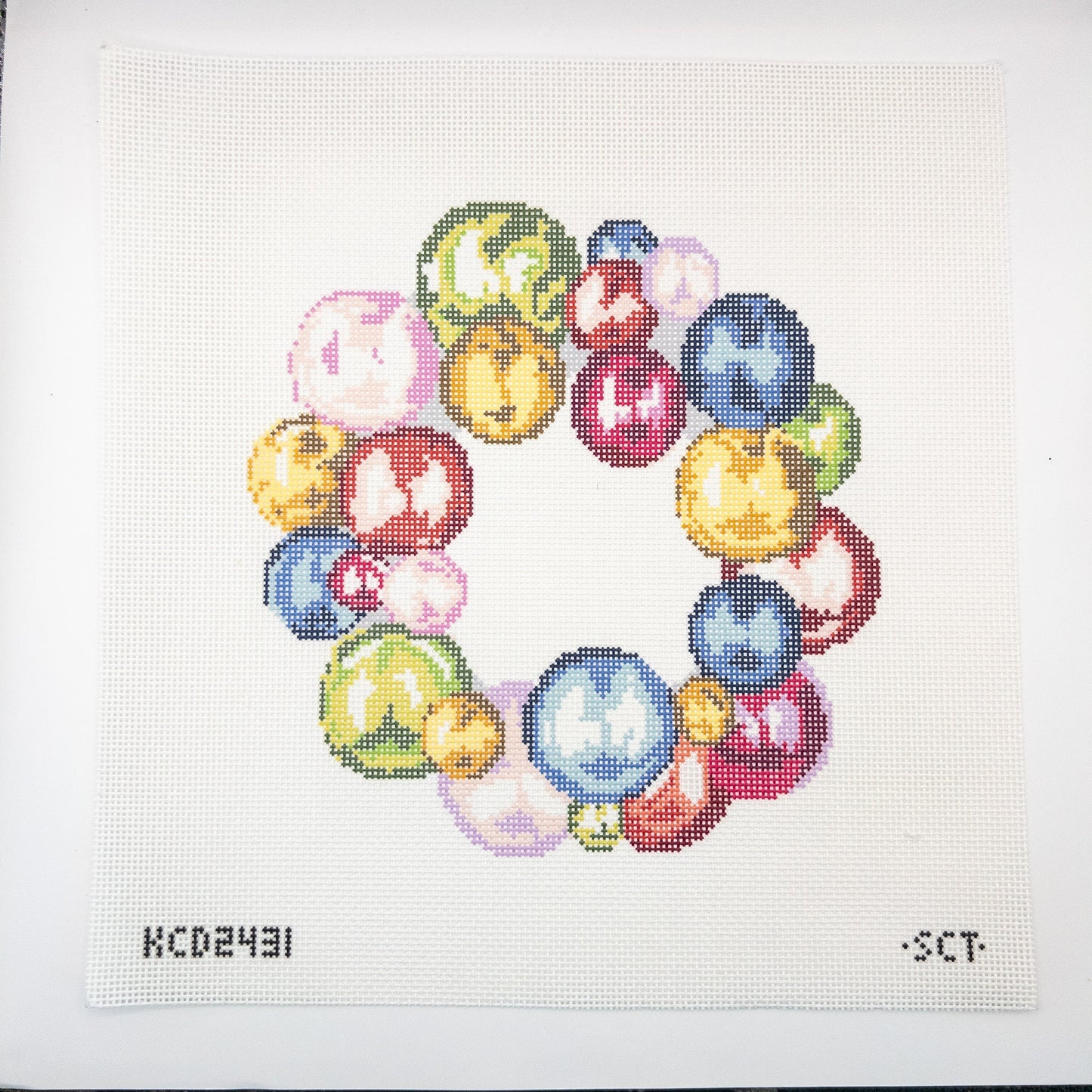 Glass Ornament Wreath Needlepoint Canvas - Summertide Stitchery - SCT Designs