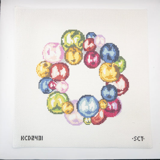 Glass Ornament Wreath Needlepoint Canvas - Summertide Stitchery - SCT Designs