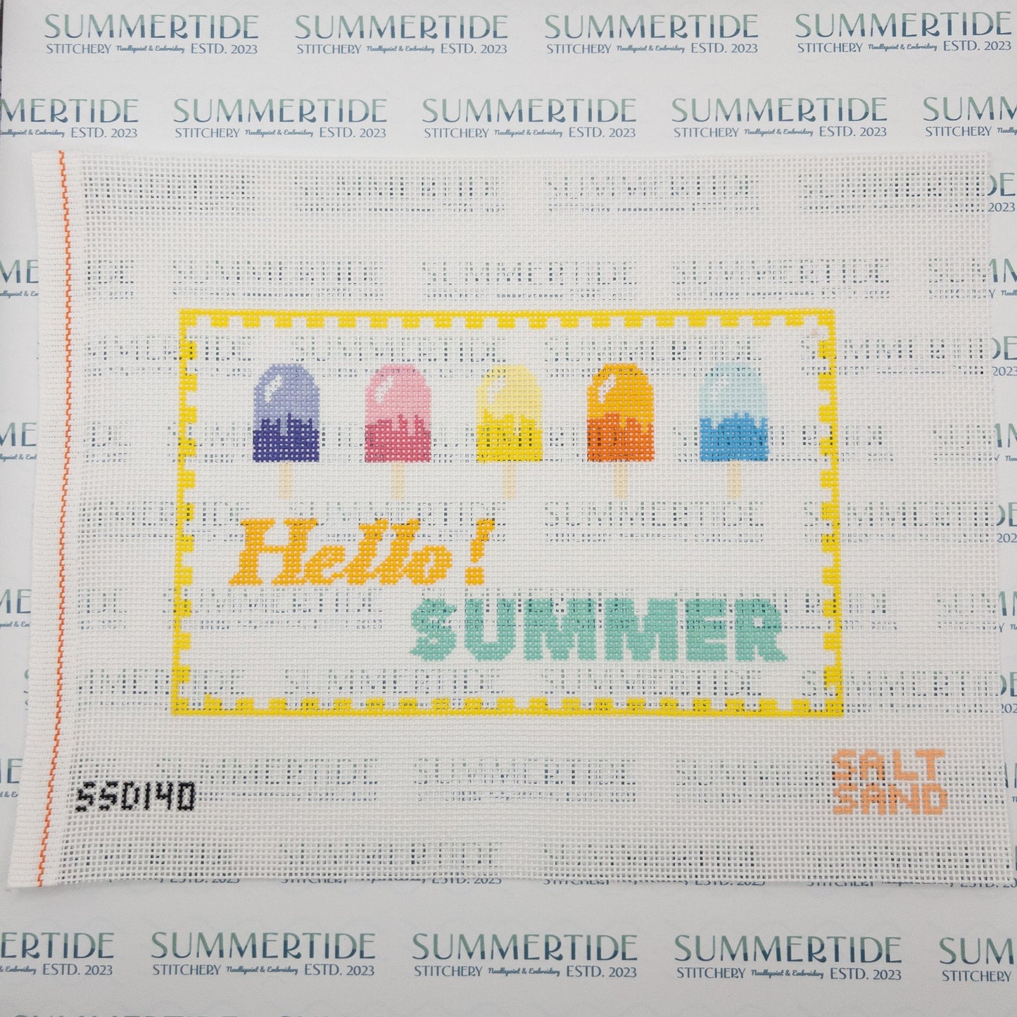 Hello Summer Needlepoint Canvas - Summertide Stitchery - Salt + Sand