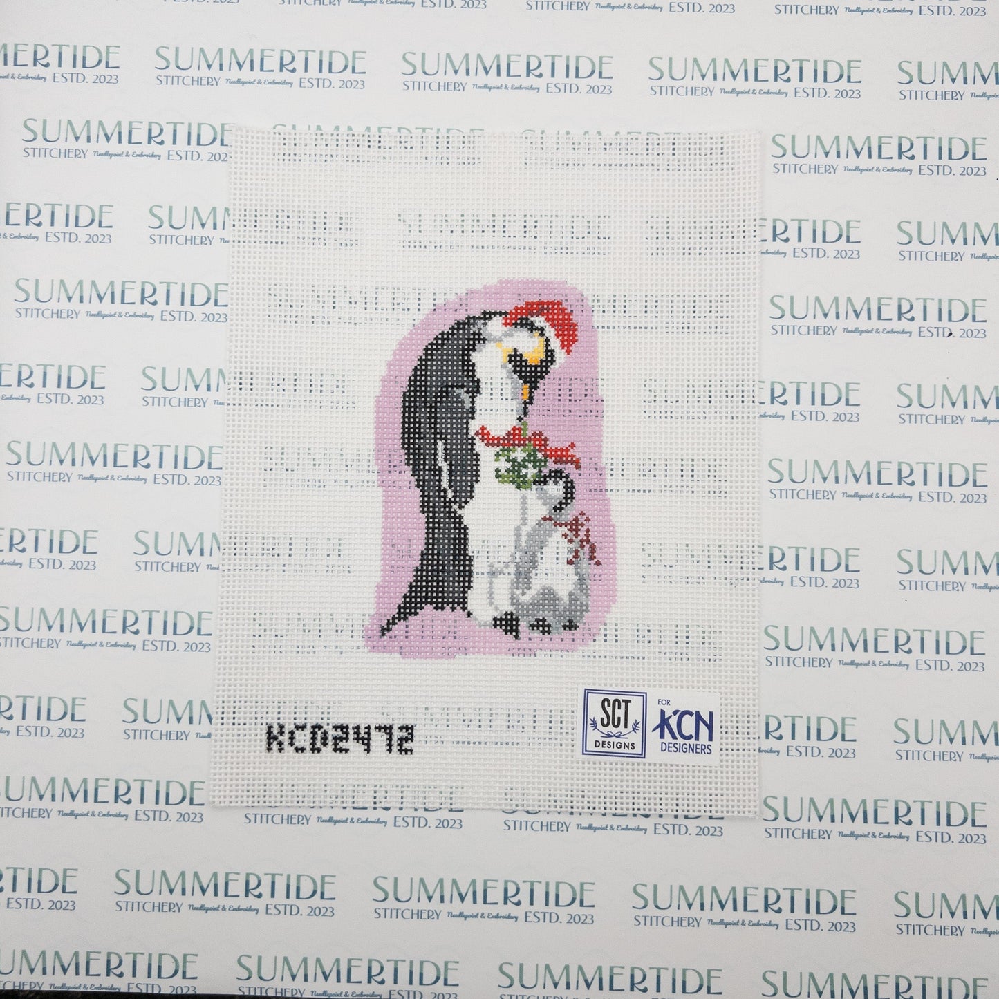 Holiday Penguins Needlepoint Canvas - Summertide Stitchery - SCT Designs