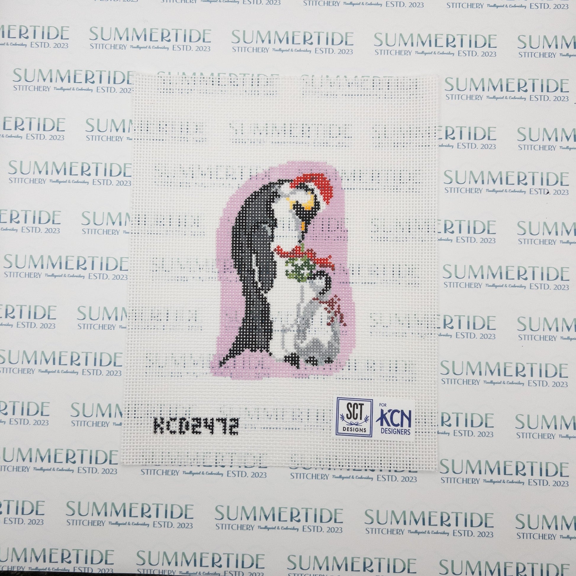 Holiday Penguins Needlepoint Canvas - Summertide Stitchery - SCT Designs