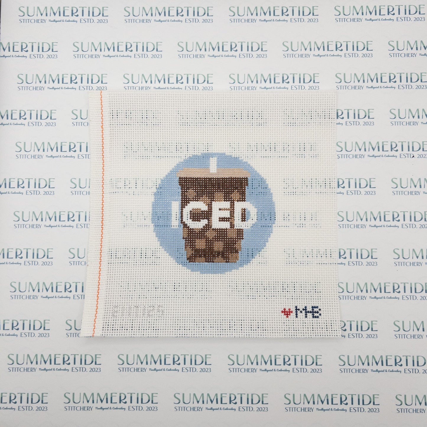 Iced Coffee Round Needlepoint Canvas - Summertide Stitchery - LoveMHB Studio