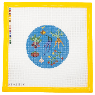 In The Garden Round Needlepoint Canvas - Summertide Stitchery - Alice & Blue