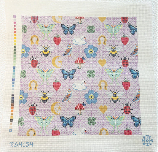 Lilac Folklore Pillow Needlepoint Canvas - Summertide Stitchery - Thorn Alexander