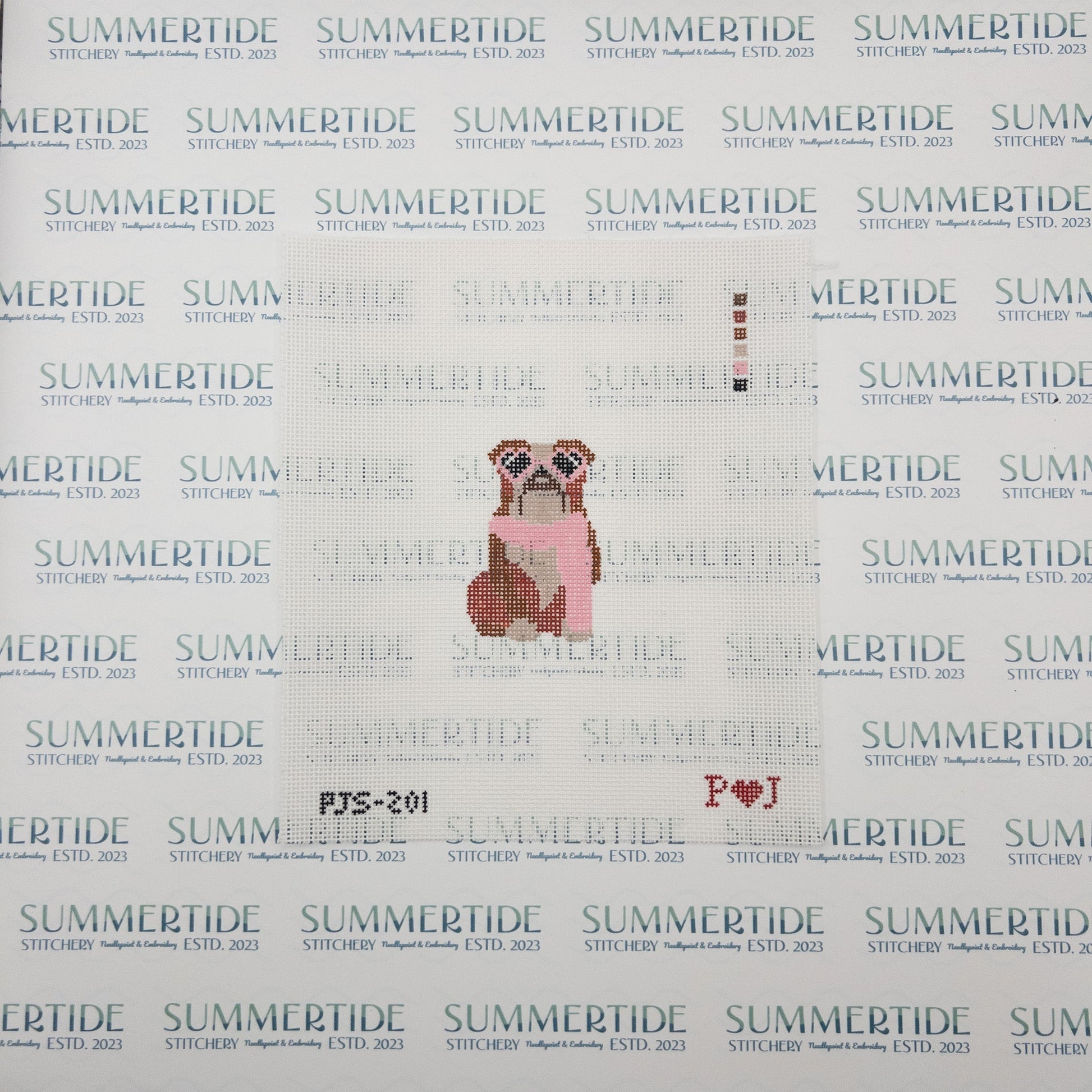 Mini Fab Pup Bulldog Needlepoint Canvas - Summertide Stitchery - Poppy J Stitches