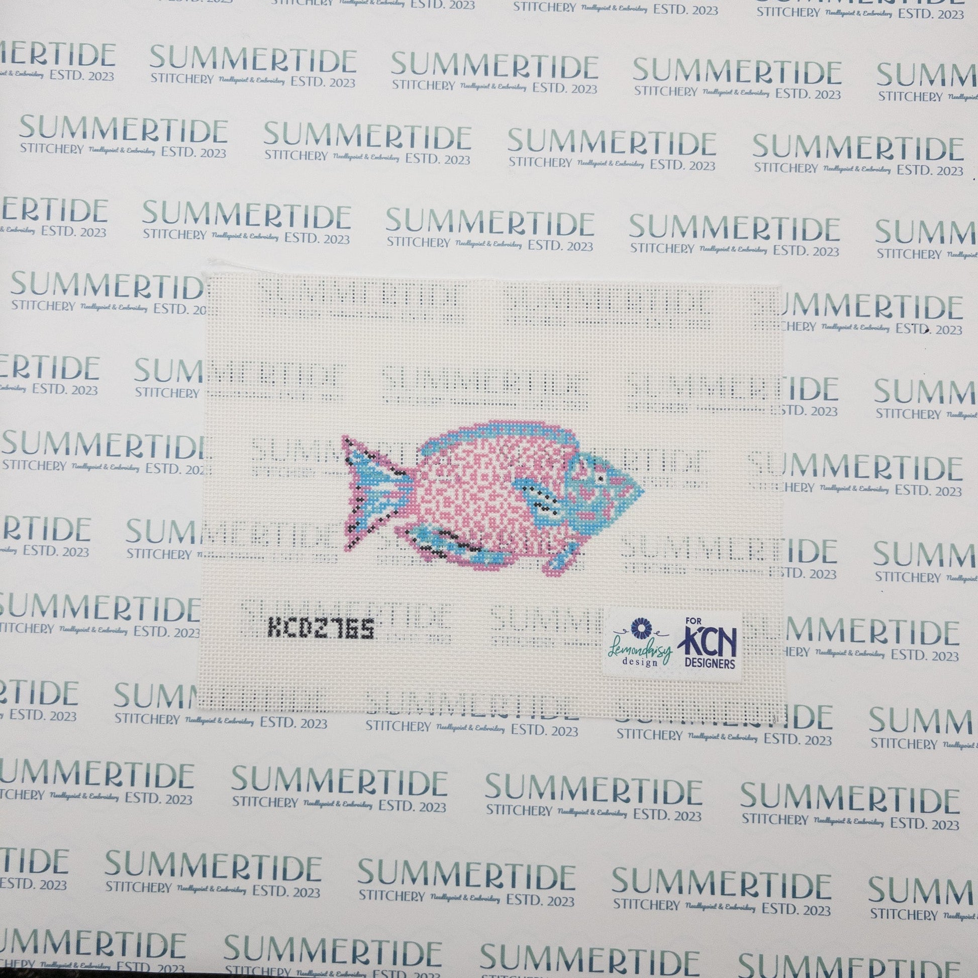 Pink and Blue Parrotfish Needlepoint Canvas - Summertide Stitchery - Lemon Daisy Designs