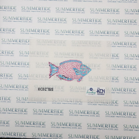 Pink and Blue Parrotfish Needlepoint Canvas - Summertide Stitchery - Lemon Daisy Designs