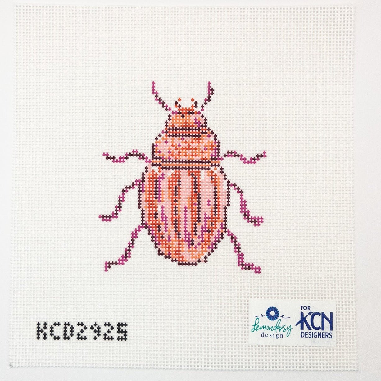 Pink Beetle Needlepoint Canvas - Summertide Stitchery - Lemon Daisy Designs