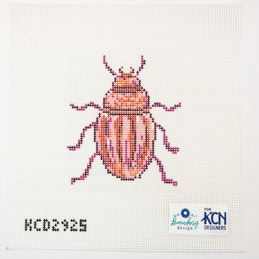Pink Beetle Needlepoint Canvas - Summertide Stitchery - Lemon Daisy Designs