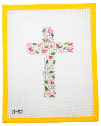 Pink Flowers Cross Needlepoint Canvas - Summertide Stitchery - Camilla Moss