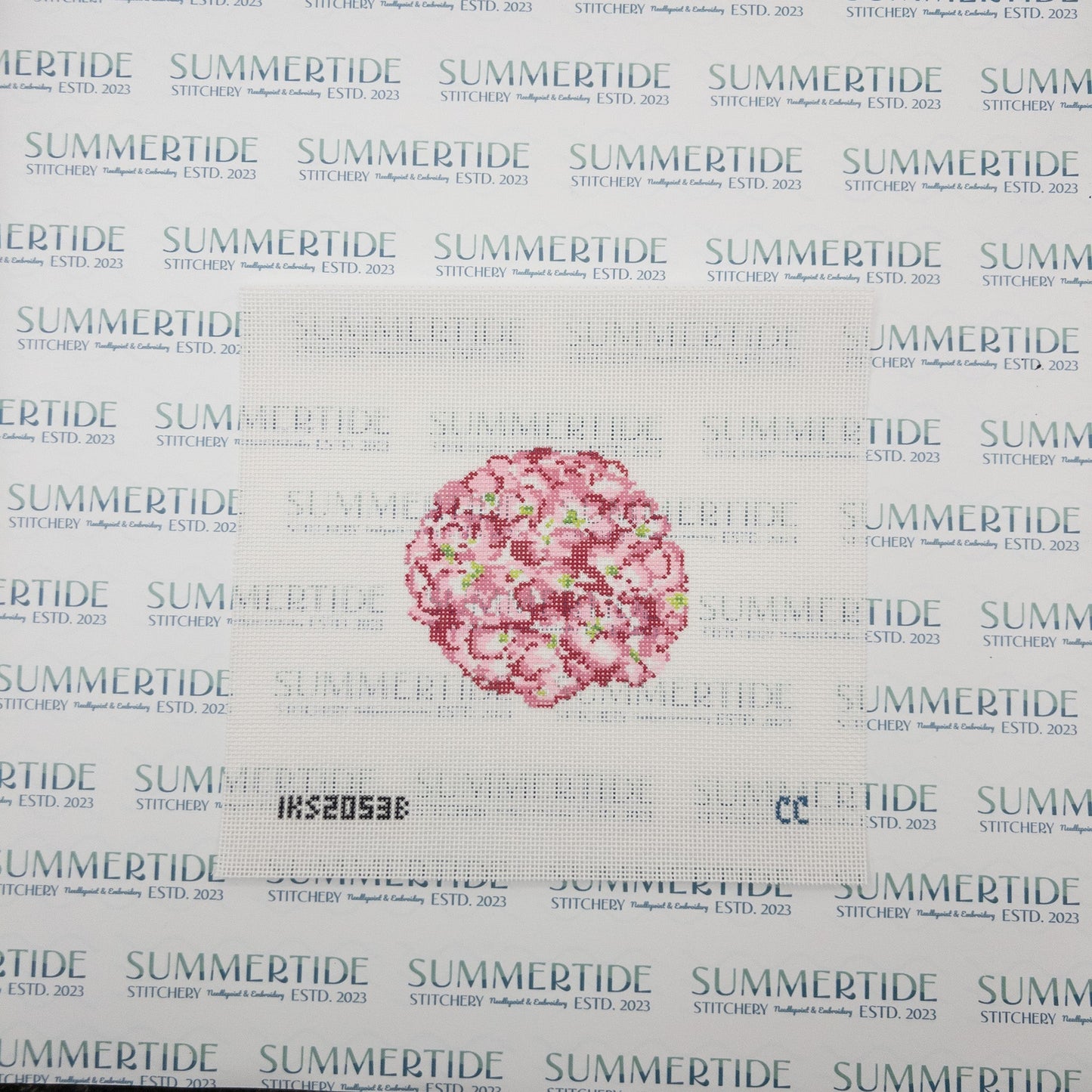 Pink Hydrangea Needlepoint Canvas - Summertide Stitchery - Initial K Studio