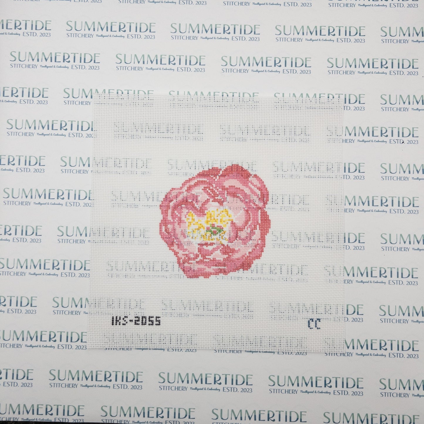 Pink Peony Needlepoint Canvas - Summertide Stitchery - Initial K Studio