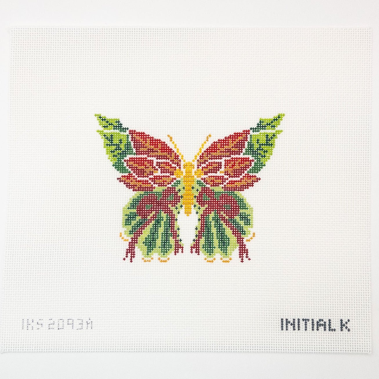 Poinsetta Butterfly Needlepoint Canvas - Summertide Stitchery - Initial K Studio