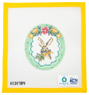 Polka Dot Easter Vignette Bunny Oval Needlepoint Canvas - Summertide Stitchery - Pearly Gates Designs