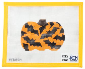 Pumpkin with Bats Needlepoint Canvas - Summertide Stitchery - KCN Designs