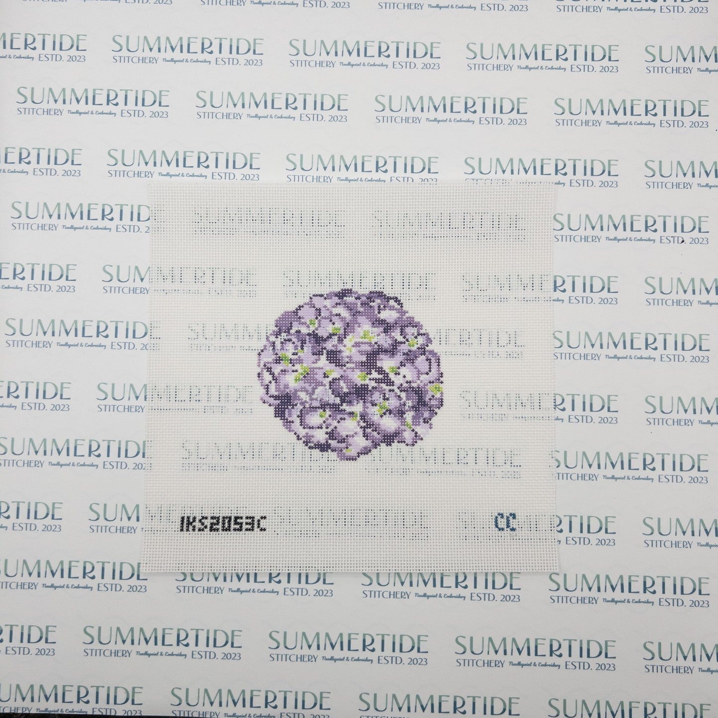 Purple Hydrangea Needlepoint Canvas - Summertide Stitchery - Initial K Studio