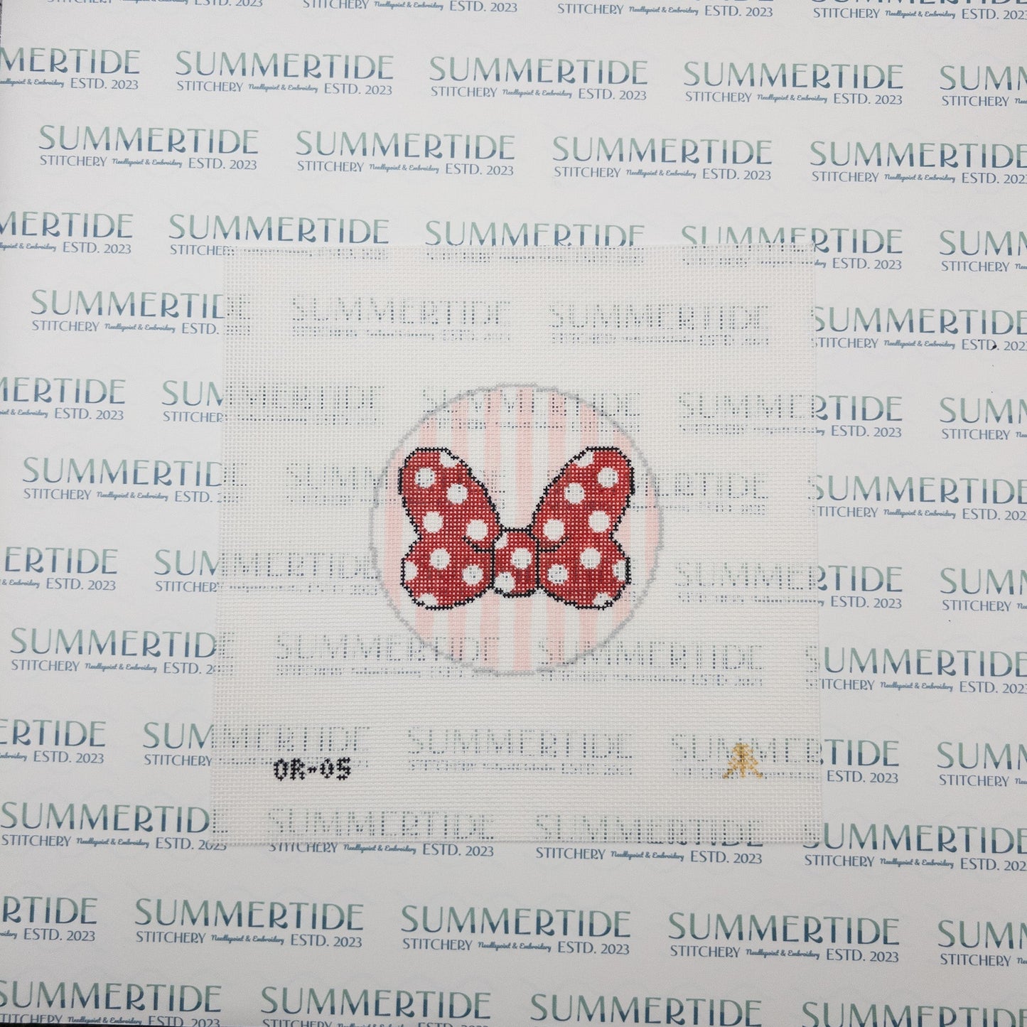 Red Polka Dot Bow Needlepoint Canvas - Summertide Stitchery - Evergreen Needlepoint