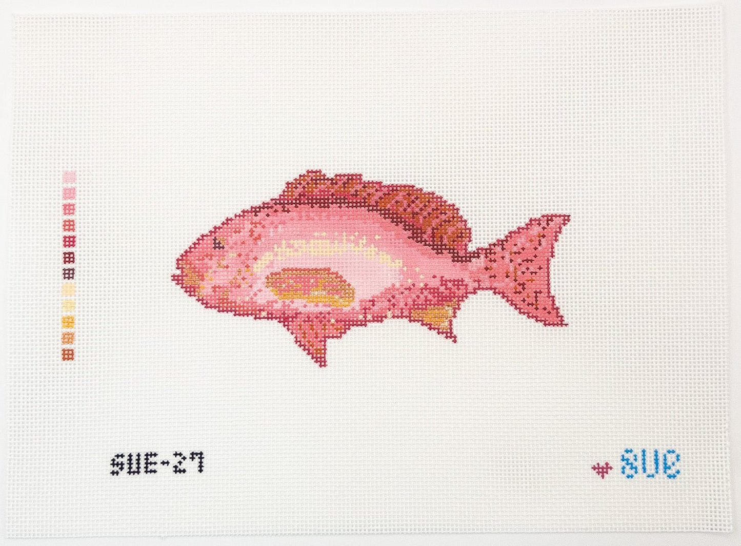Red Snapper Needlepoint Canvas - Summertide Stitchery - Atlantic Blue Canvas
