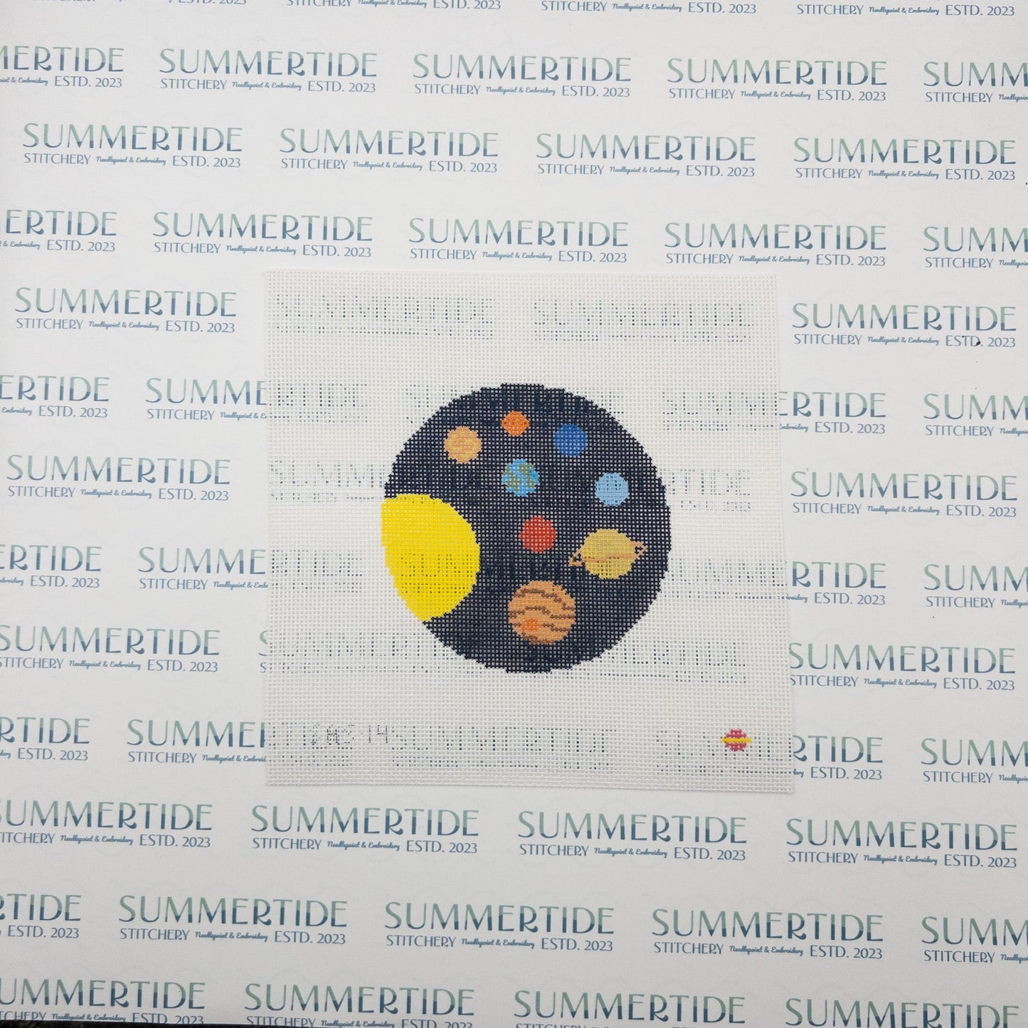 Solar System Round Needlepoint Canvas - Summertide Stitchery - Saturnalia Stitching