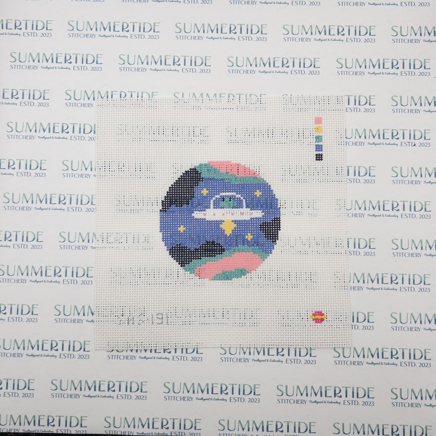 Starbound Alien Needlepoint Canvas - Summertide Stitchery - Saturnalia Stitching