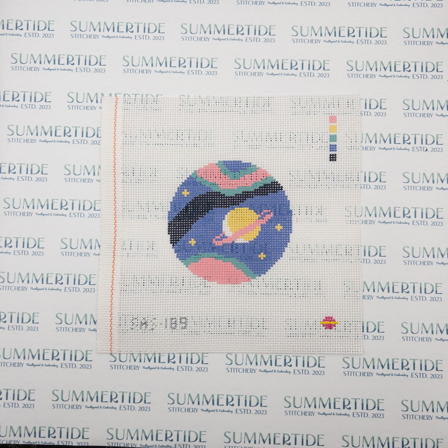 Starbound Saturn Needlepoint Canvas - Summertide Stitchery - Saturnalia Stitching