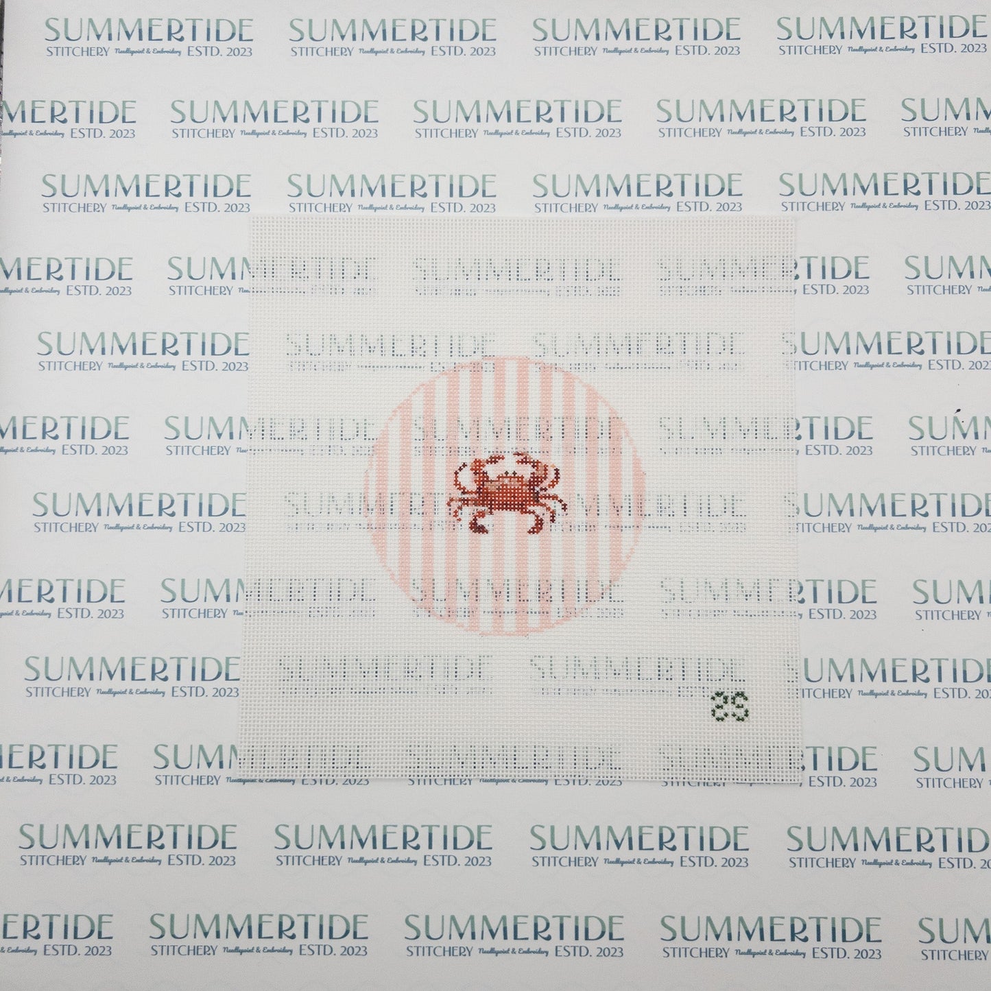 Striped Crab Round Needlepoint Canvas - Summertide Stitchery - Spruce St. Studio