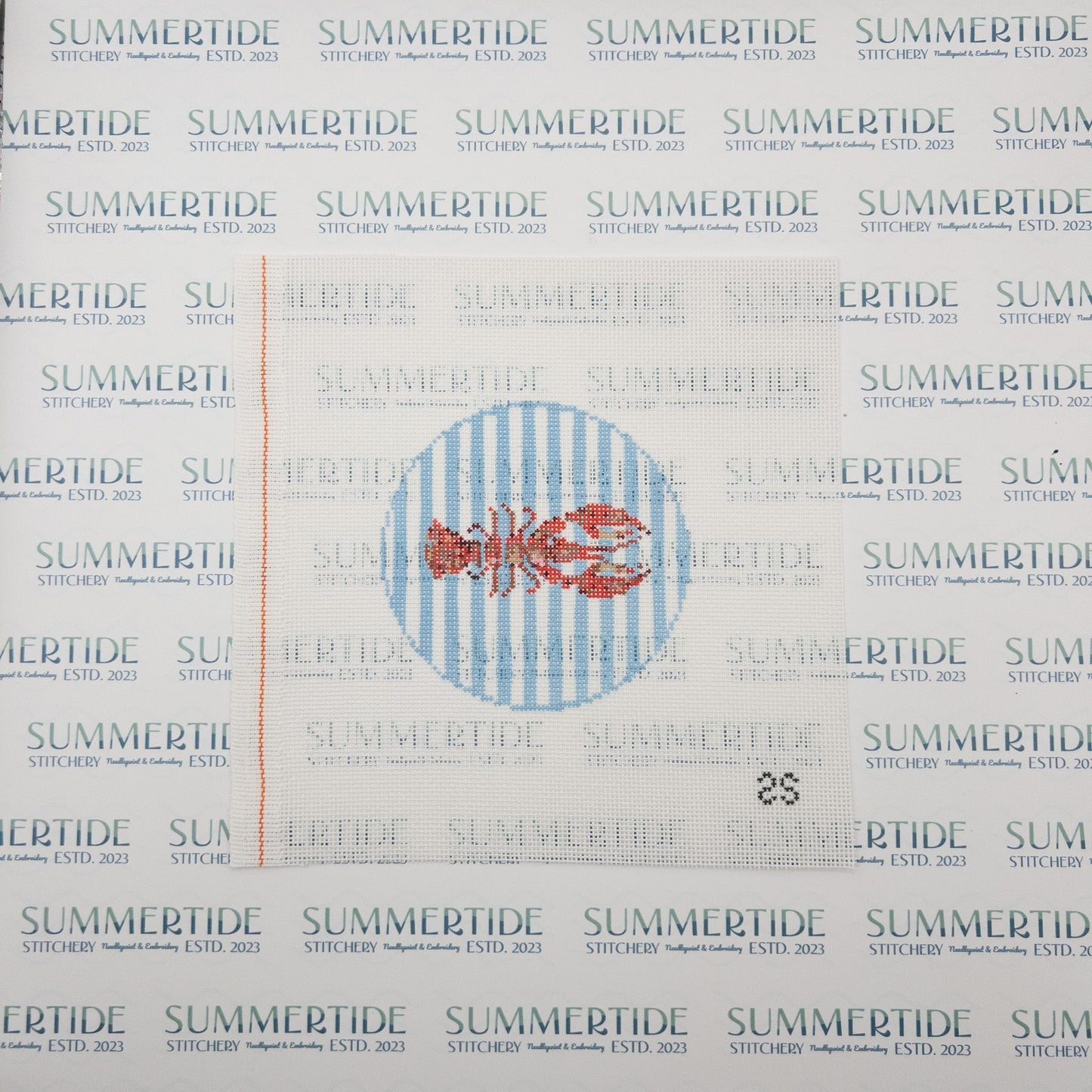 Striped Lobster Round Needlepoint Canvas - Summertide Stitchery - Spruce St. Studio