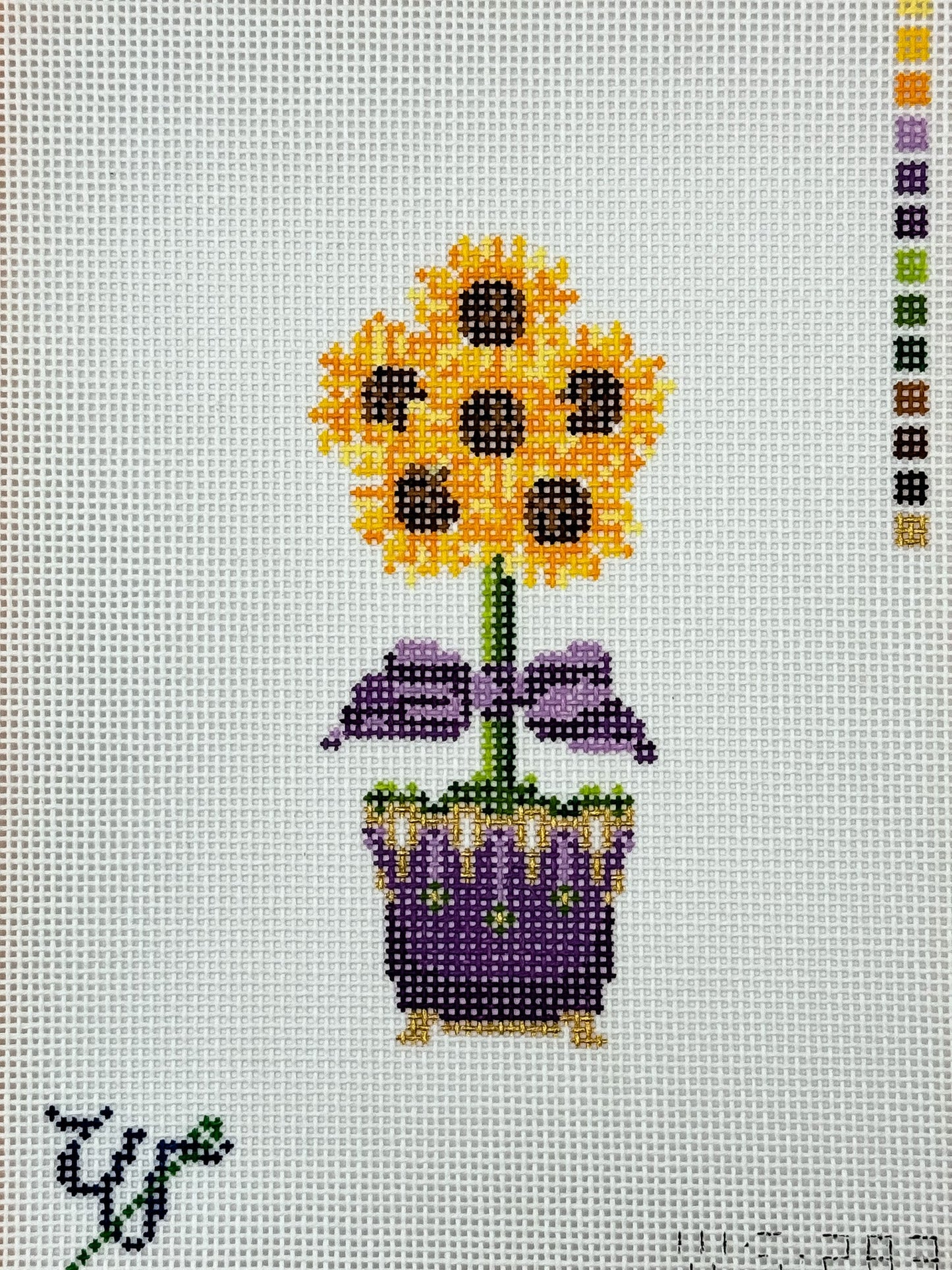 Sunflower Topiary Needlepoint Canvas - Summertide Stitchery - Wipstitch Needleworks