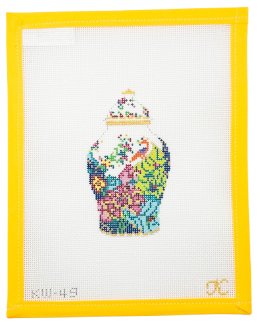 Tobacco Leaf Ginger Jar Needlepoint - Summertide Stitchery - Kate Woodward