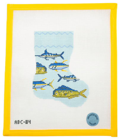 Tropical Fish Mini Stocking Needlepoint Canvas - Summertide Stitchery - Atlantic Blue Canvas