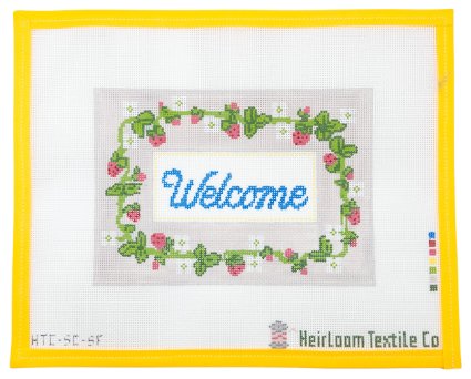 Welcome Strawberry Sign Needlepoint Canvas - Summertide Stitchery - Heirloom Textile Co.