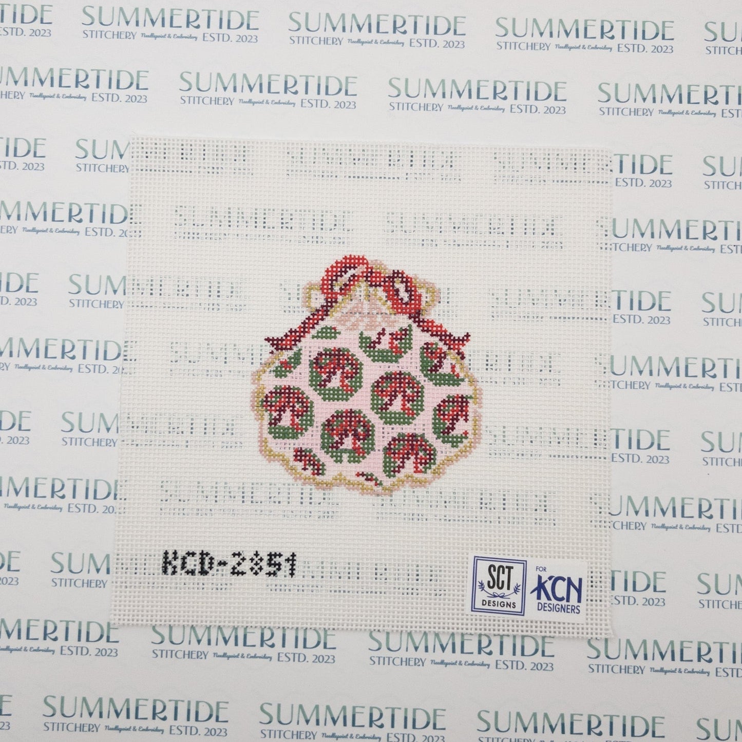 Wreath Gilded Scallop Needlepoint Canvas - Summertide Stitchery - SCT Designs